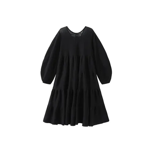 INITIAL Длинный рукав Платье Женское Черное