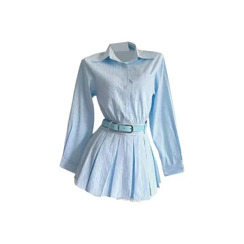 BIFH Длинное платье с длинными рукавами женское синее