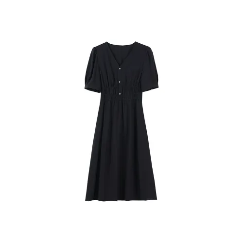 LSVE Короткий рукав Платье Женское Черное