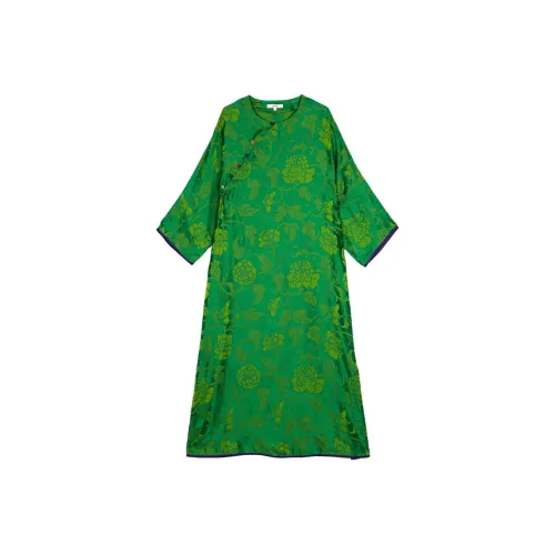 Gichugure Длинное платье с длинными рукавами женское зеленое