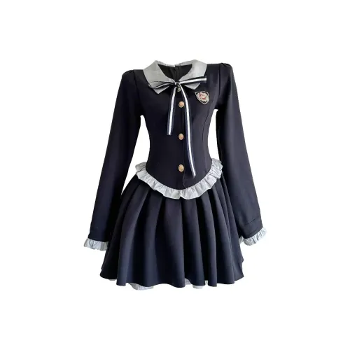 IQC Длинное платье с длинными рукавами женское темно-синий