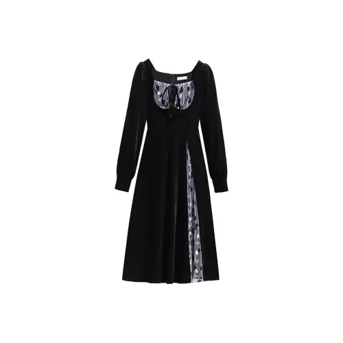 Silky Queen Длинное платье с длинными рукавами женское черное