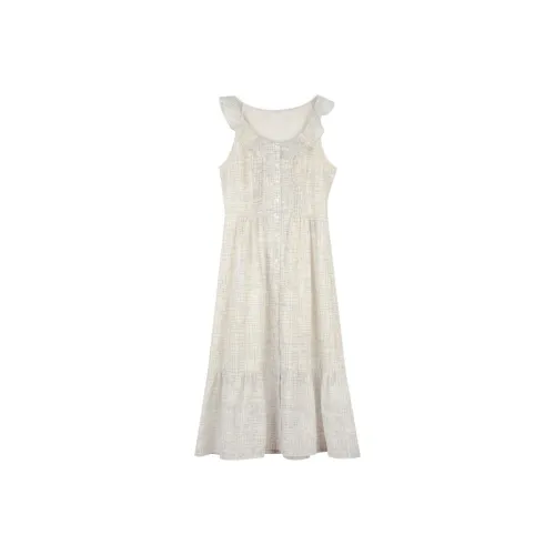 SOLIGHTER Без рукавов Платье Женское Белое Зеленая Клетка