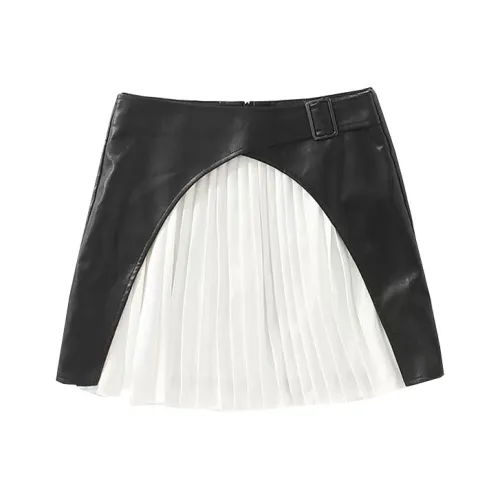 ECIOHCREH Облегающий крой Стиль пэчворк Юбка Женская Черный Белый