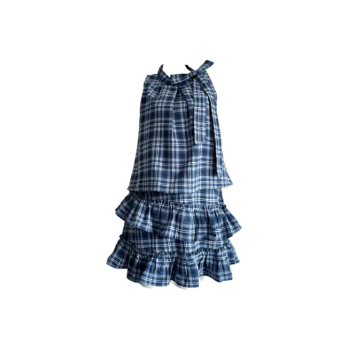 SYEEE WITH U Без рукавов Платье Женское Синие Клетка