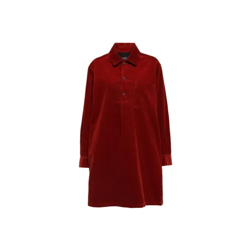 A.P.C Длинное платье с длинными рукавами женское кирпично-красного цвета