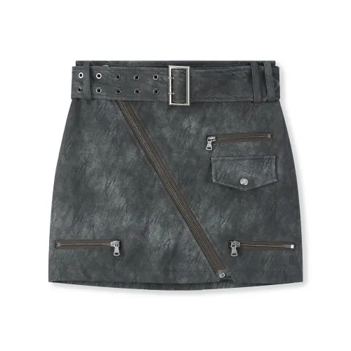 THE SALVAGES FASHION CLUB Мытый серый Женские Кожаные Короткие Юбки