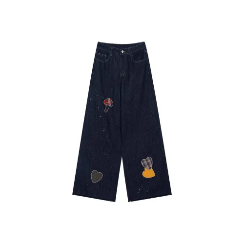 ELF SACK Винтаж Обтрепанные края Джинсы с Широкими Штанинами Женские