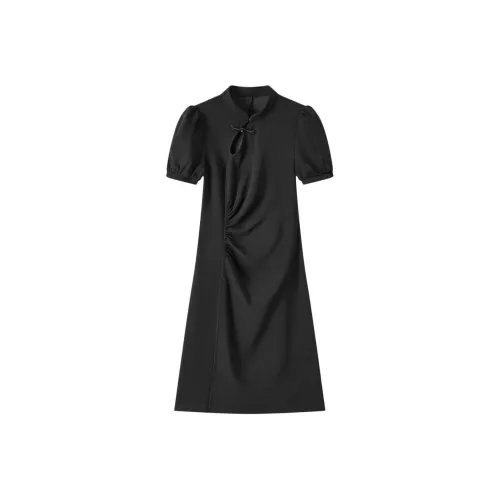 EICHITOO Короткое платье с короткими рукавами женское черное