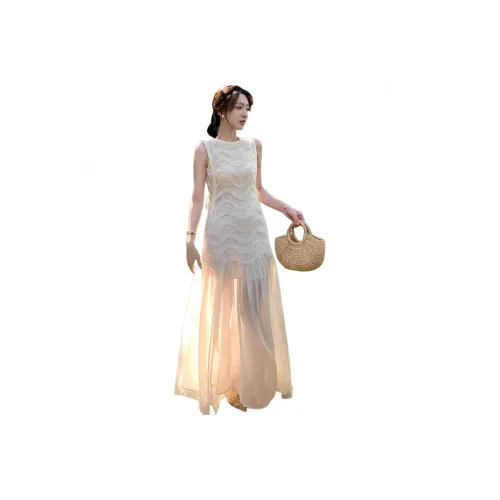 MTHE Французский Premium Sleeveless Платье Женские Абрикос