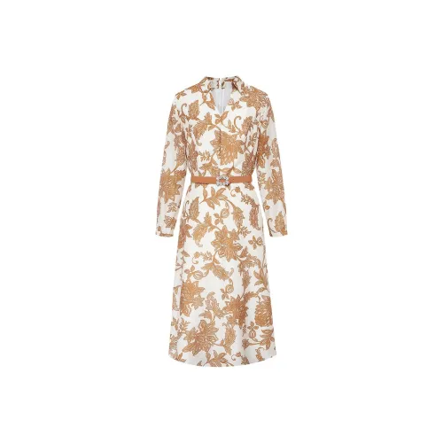 BBLLUUEE Длинный рукав Платье Женские Ri MU Оранжевый