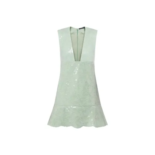 LOUIS VUITTON Sequin Кружево Мини Платье Без рукавов Платье Женское Зеленое