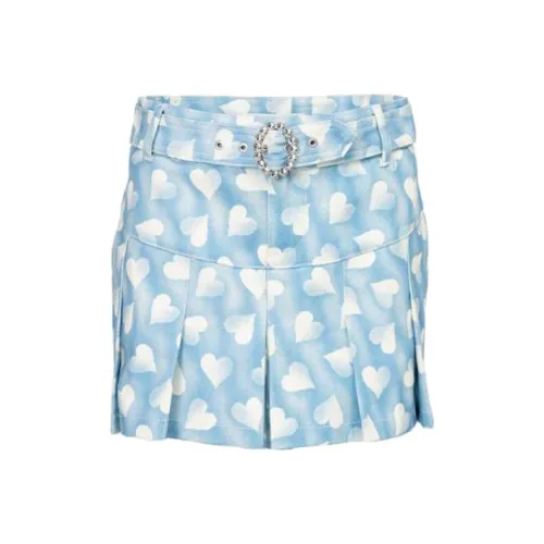Alessandra Rich Синий Сердце Принт Габардин Мини Юбка Повседневная Короткая Юбка Женская Синяя