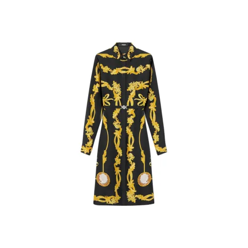 VERSACE SS25 Длинное платье с длинными рукавами женское черное