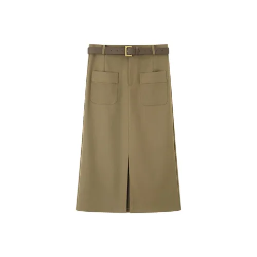 NINE WEST Повседневный Длинный Юбка Женские Армейский зеленый