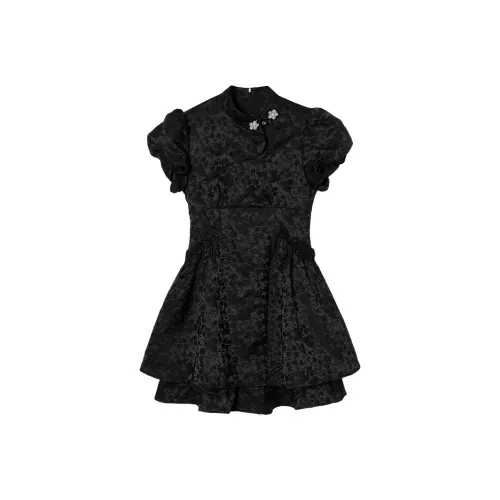 EPTISON WOMAN Black Женские Короткие Платья с Рукавами