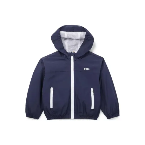 Hugo Boss Куртки и пальто для детей Водонепроницаемый с капюшоном Куртка с логотипом и принтом Темно-синий для малышей