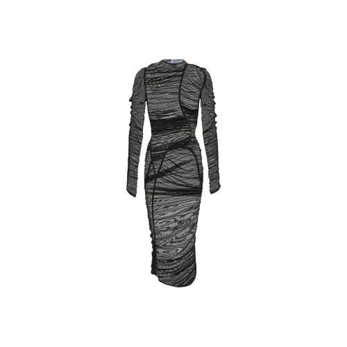 Mugler Длинное платье с длинными рукавами женское черное