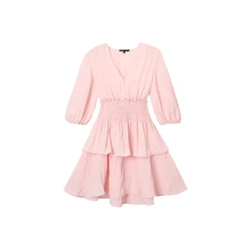 Maje Длинное платье с длинными рукавами женское светло-персикового цвета красного