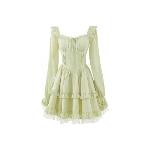 TIBINB Длинное платье с длинным рукавом женское зеленое