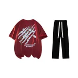 Комплект одежды (Благородный красный футболка + черные повседневные штаны)