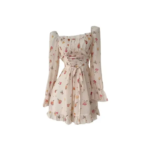 MO VOICE Длинное платье с длинными рукавами женское желтый цветочный дизайн