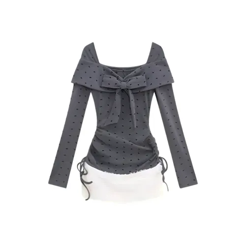 Incolore Длинное платье с длинными рукавами женское серое