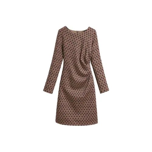 Silky Queen Длинное платье с длинными рукавами женское карамельного цвета