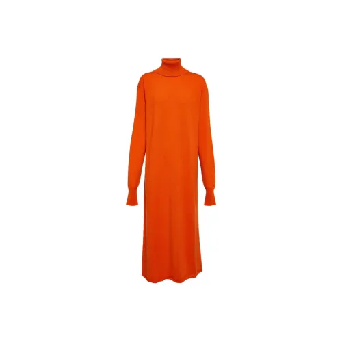 JIL SANDER Ярко-красное Женское Длинное Платье с Рукавами