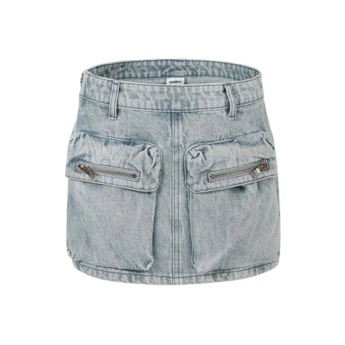 Guuka Hero Светло-синий Винтаж Моющийся Низкий Шаговый шов Джинсовые короткие юбки Женские