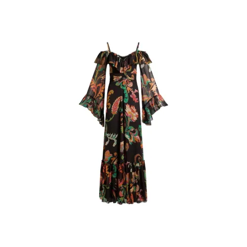 ETRO Темно-кофейное Женское Длинное Платье с Рукавами