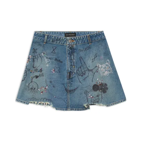 BALENCIAGA Синие Женские Джинсовые Короткие Юбки