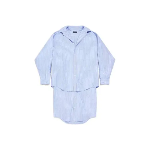 Balenciaga Gossip SS24 Классическое Отделение Рубашка-Платье Длинный Рукав Свободный крой Женское Светло-Синий