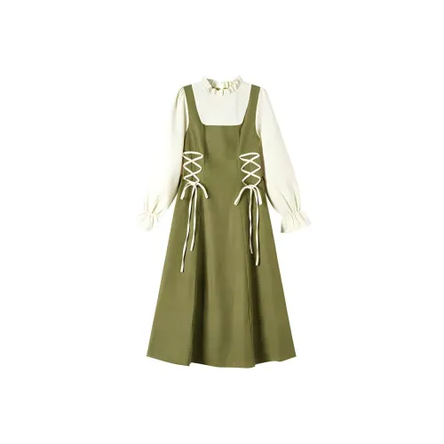 AFGGD Длинное платье с длинными рукавами женское зеленое