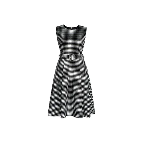 ROEYSHOUSE Без рукавов Платье Женское Черно-белая Клетка