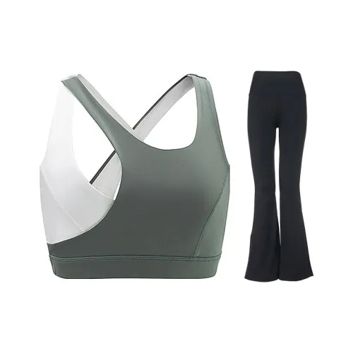 Sumday Athletics Набор Зеленый Спортивный Бюстгальтер + Черные Спортивные Брюки Женские Фитнес-комплекты