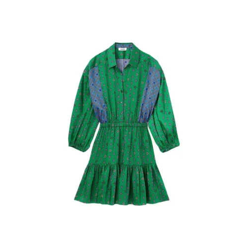 Sandro Printed Платье-рубашка Длинное с длинными рукавами Платье Женское Зеленое