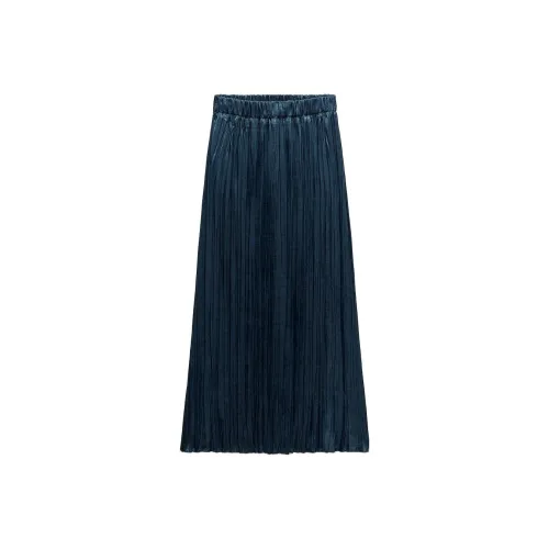 ZARA Синие Женские Повседневные Длинные Юбки