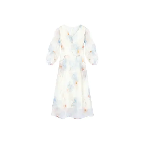 Garbege Длинное платье с длинными рукавами женское бежевый