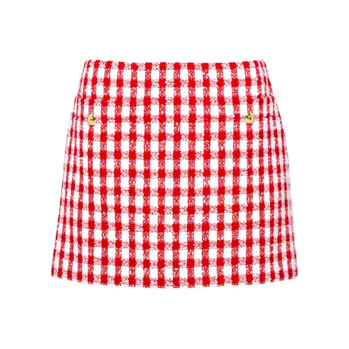 MIU MIU SS23 Кожаные короткие юбки Женские Красный и Белая сетка