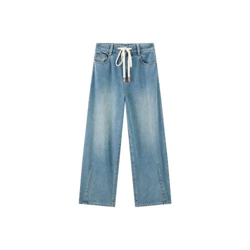 LEDIN Джинсы Женские Выцветшие Джинсовый Синий