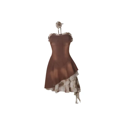 IQC Без рукавов Платье Женское Коричневое