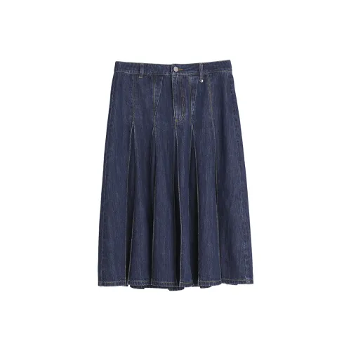 ELLE Повседневная длинная юбка женский темно-джинсовый синий