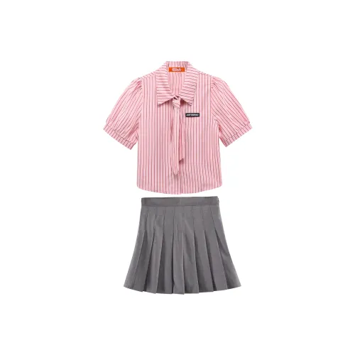 RTNH Полосатая рубашка + серая плиссированная юбка, женский комплект с юбкой