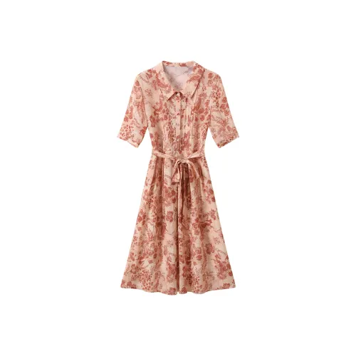 H YXIANG Короткое платье с короткими рукавами женское красный лесной мшистый цветочный дизайн серия Shadow