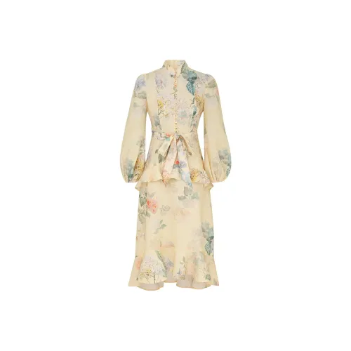 Zimmermann SS25 Длинное платье с длинными рукавами женское лимон гортензия многоцветное