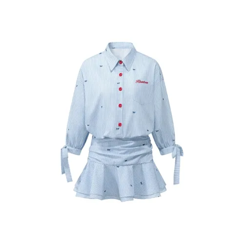 XIAOJUCHUANLI Длинное платье с длинными рукавами женское синие и белые полоски