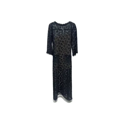 CHANEL Длинное платье с длинными рукавами женское черное