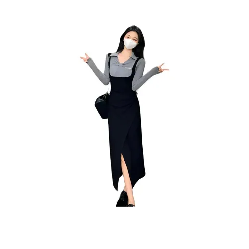 DOSOHEB Длинное платье с длинными рукавами женское черное