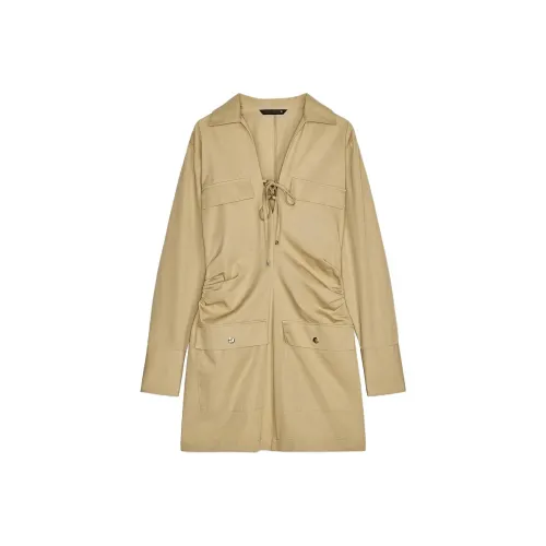 ZARA Длинное платье с длинными рукавами женское бежевый